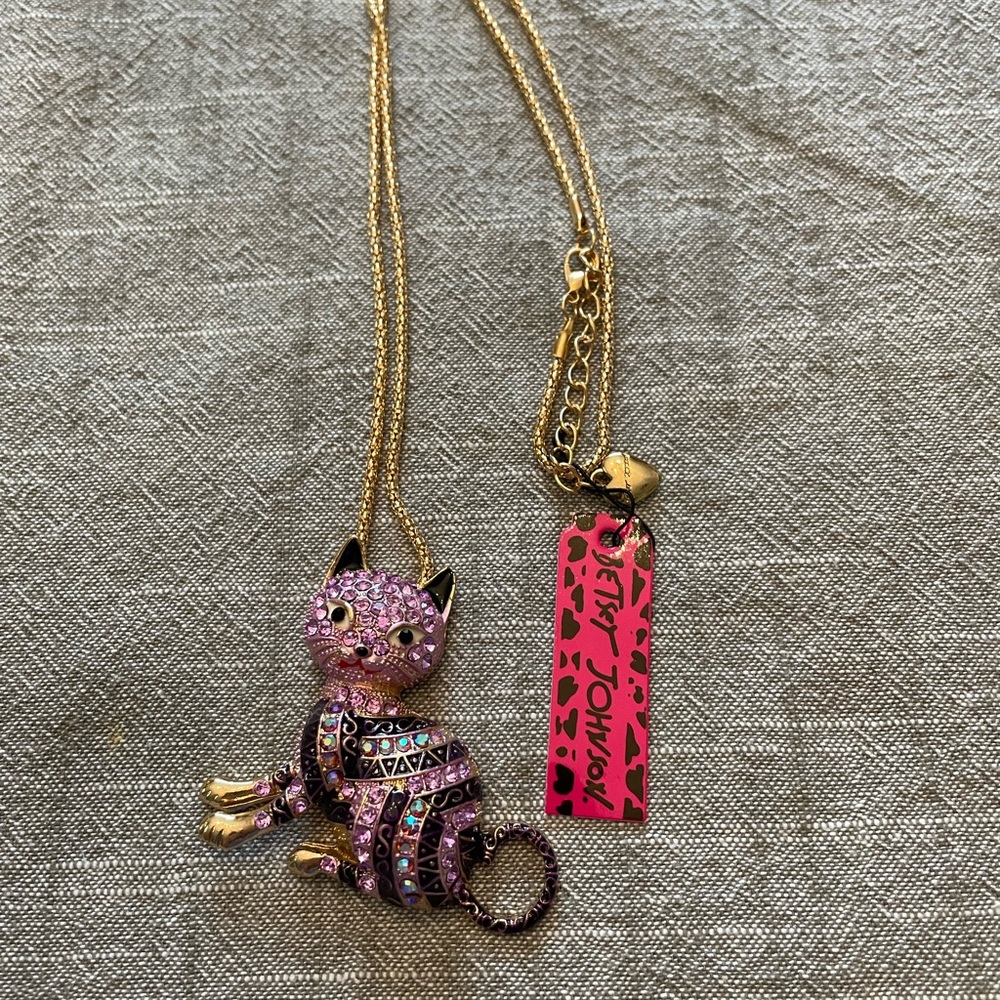 Betsey Johnson Pink Cat Pendant Necklace